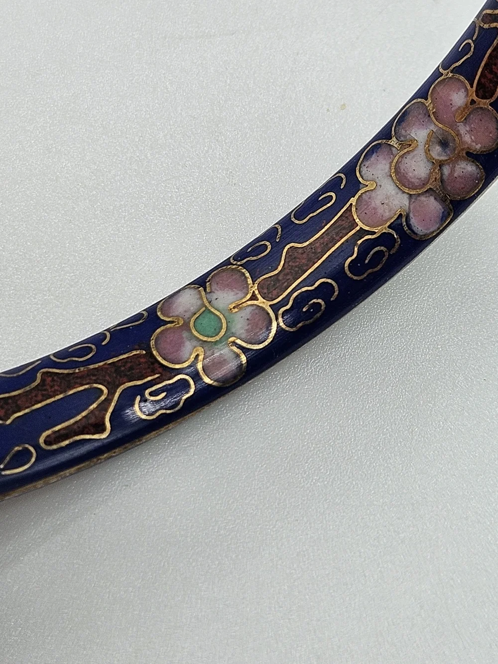 VINTAGE Blue Floral Cloisonne Double Sided Bangle Bracelet